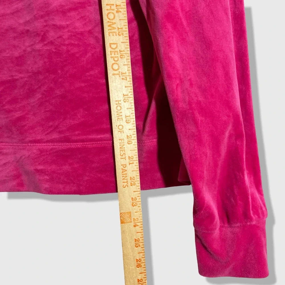 Juicy Couture Velour Hoodie Womens L Pink Y2K McBling Barbiecore Rhinestone Logo